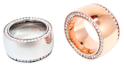 Edelstahlringe Damen Ring 14mm rose Massiv silber rosegold Brand Modern Zirkonia