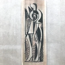 Cubism Woman Spiral Ambellan Drawing painting Charcoal Vintage Antique Norse