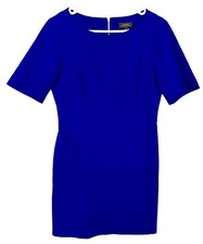 TAHARI ARTHUR S. LEVINE Blue Seamed A-Line Dress 6 Short Sleeve Exposed Zip