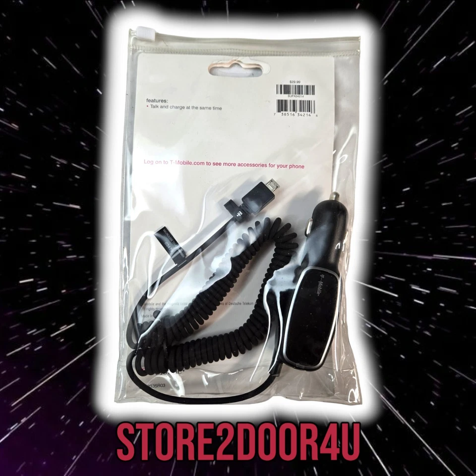 Nuevo cargador de coche micro USB T-Mobile OEM NEGRO con puerto de carga adicional Galaxy S5 Foto 2 de 4