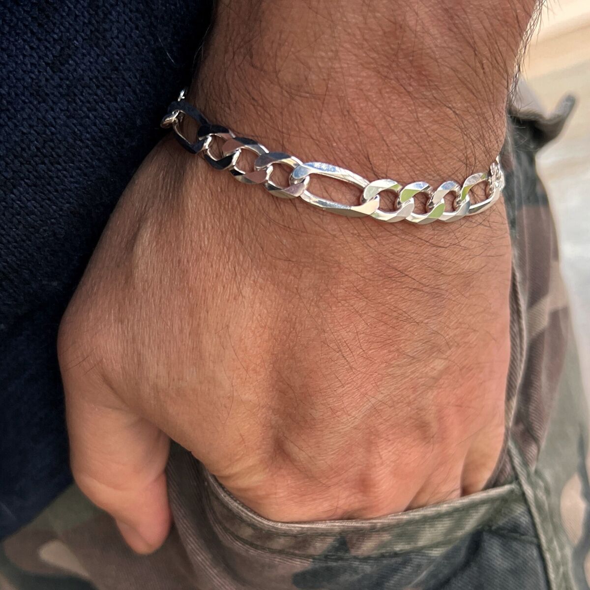 Buy 925 Sterling Silver Figaro Chain Bracelet for Men and Boys 7IN