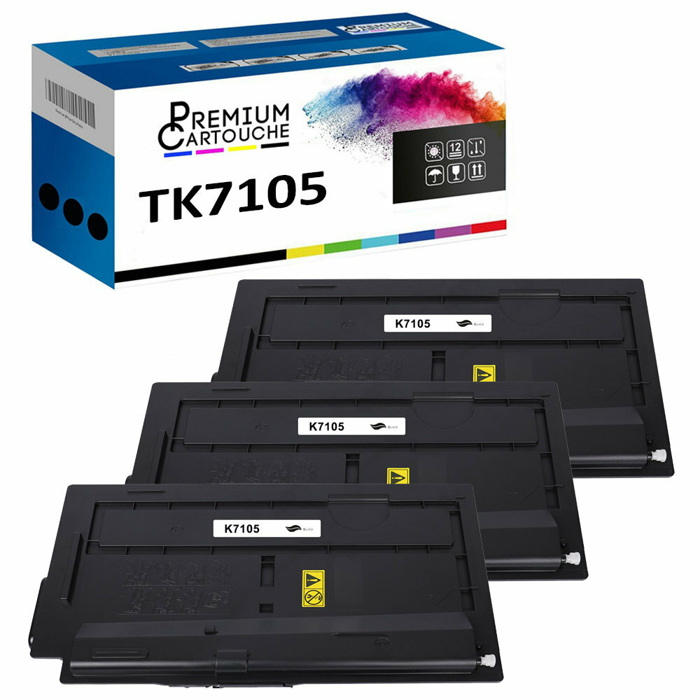 Toner TK7105 noir pas de traces lot de 3 pour Kyocera 1T02P80NL0 sans bavure
