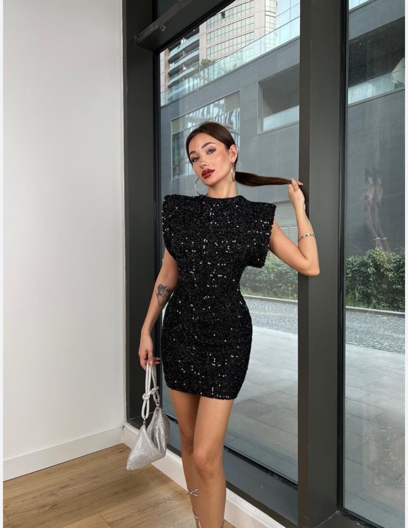 ZARA WOMAN NWT FW23 SHOULDER PADS SEQUIN DRESS ZW COLLECTION SIZE