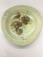 Vintage Ashtray Matte Green Rounded Triangle Handpainted By R Lindsey B21