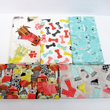 Dogs Puppies Winter Fashion Fat Quarter Fabric 5 PC Bundle Hat Scarf Multicolor
