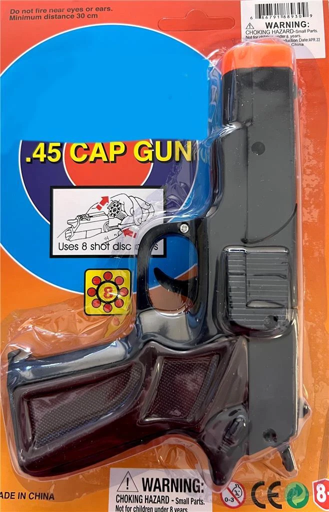 2 PACK BLACK 45 MAG PLASTIC 8 SHOT CAP GUN PISTOL new play toy guns TY345  NEW PR