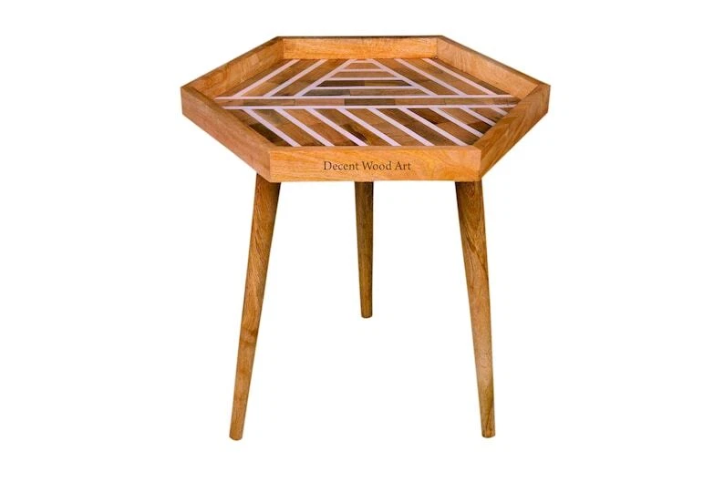 Elegant Handmade Hexagon Shaped Wooden Side Table for Home Decor - Image 3 of 4