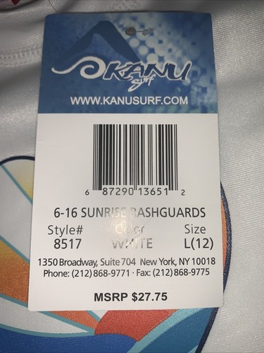 New NWT Kanu Surf Girls' White UPF 50+ Sun Protective Rashguard Shirt Size 12 - Picture 4 of 4