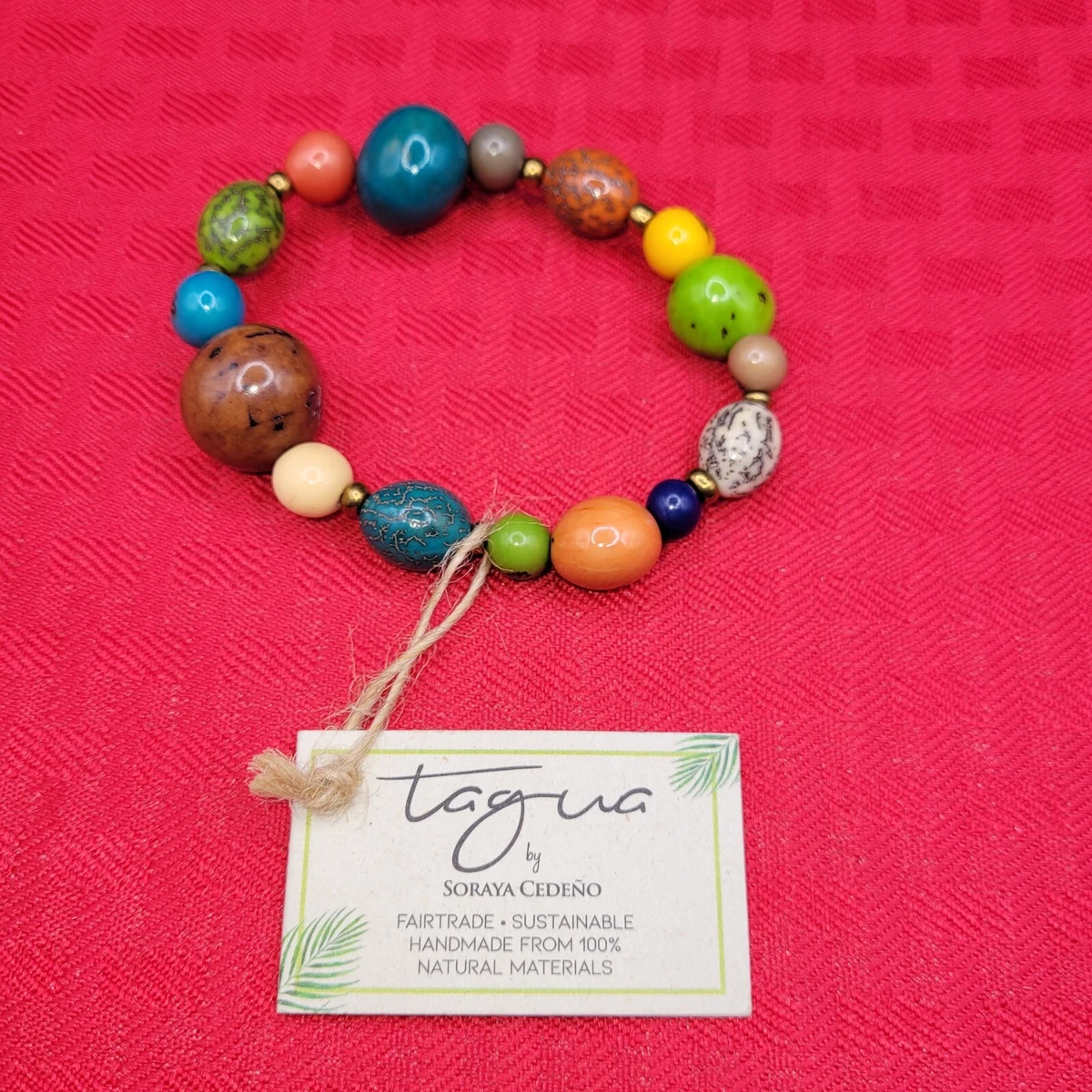 Soraya Cedeno Artisan Made Tagua Seed Jewel Toned Beaded Stretch Bracelet NWT