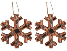 Buffalo Check Wood Snowflake Ornament Set, Black Plaid Snowflakes Holiday Decor