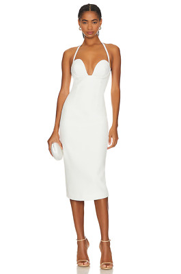 RETROFETE Cheryl White Crepe Plunging Bustier Bra Halter Cocktail Dress XS = 0/2