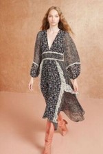 Ulla Johnson Noir Primrose Dress Size 0 Black Ruffled Floral Midi