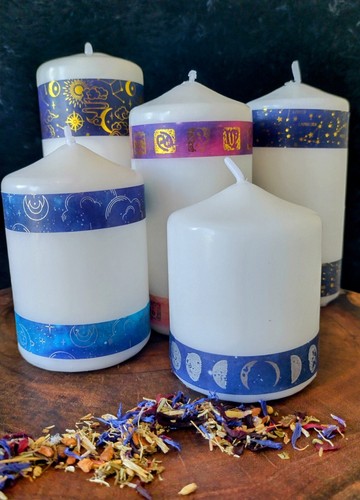 Pillar Candle Set. Celestial Candles Set Of 5. Wicca. Witchcraft. Moon Magick - Picture 19 of 22