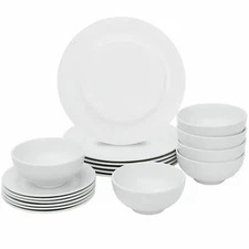 18 Piece Round Plates Bowls Dinnerware Serveware Dinner Service Sets White