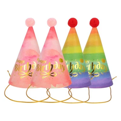4 Pcs Chapeau Conique De Décoration D'anniversaire Chapeaux Cône Fête - Photo 1/4