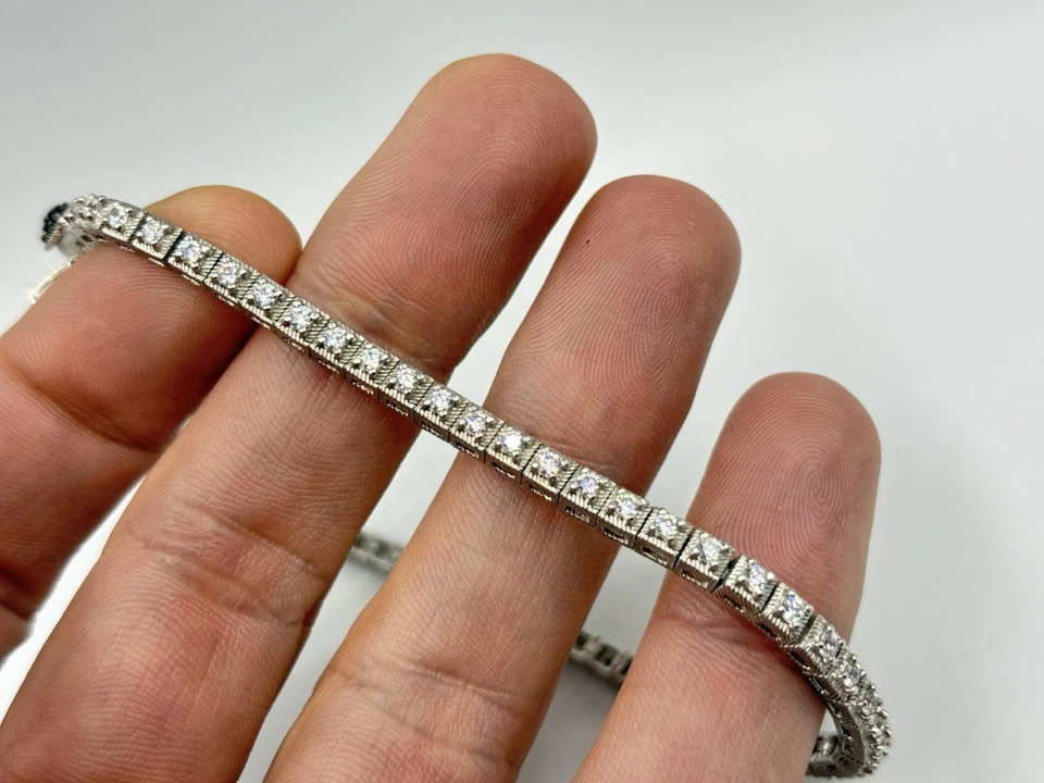 Judith Ripka Sterling Silver CZ Diamonique Tennis Bracelet Sapphire Heart - Image 3 of 4