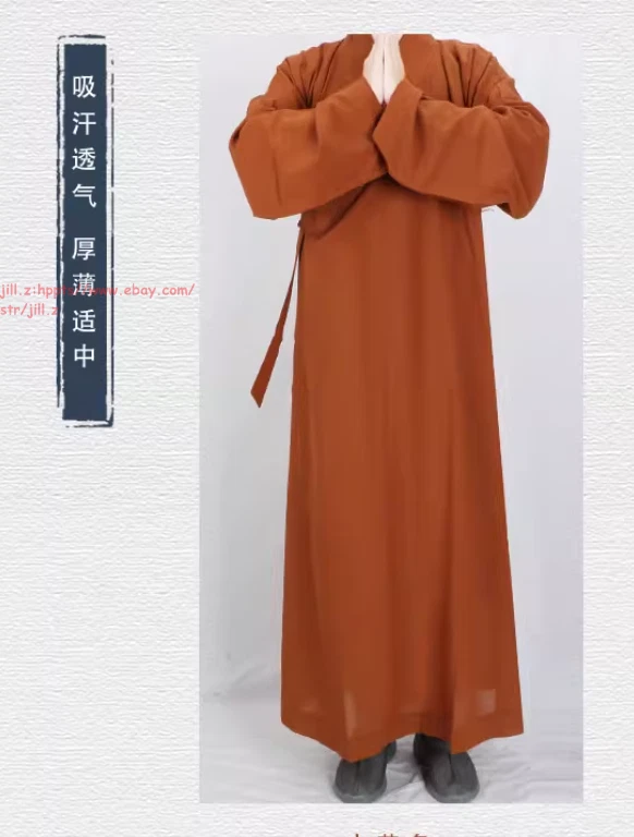Unisex Shaolin Zen Buddhist Monk Long Gown Meditation Kungfu Robe hemp yarn Gift - Image 4 of 4