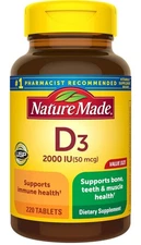 Vitamin D3 2000 IU 50 mcg Nature Made  Immune Health 220 Tablets Exp 10/2026