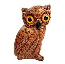 Vintage Ceramic Owl 7" H 4" W MCM Large yellow eyes , 2lb15oz, woodland rustic