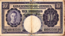Jamaica:  10 Shillings,1958 * King George VI
