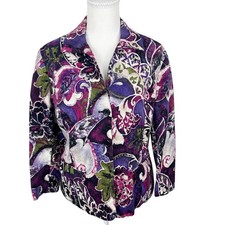 Chico's Blazer Women Medium Purple Green Button Up Embellished Casual Jacket