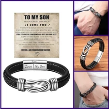 Son's Infinity Knot Bracelet, To My Son Infinity Knot Leather Bracelet From Mom