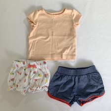 Newborn Baby Girl Outfit Shorts TShirt Chambray Summer Watermelon Colorful Play