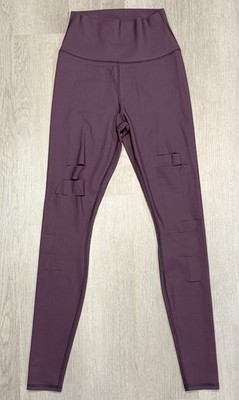 ALO Yoga High Waist Ripped Warrior Distressed Leggings Women Size Small Mauve