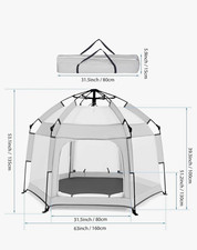 Portable Foldable Mesh Baby Play Yard Playpen w/ Carry Bag, Gray/White