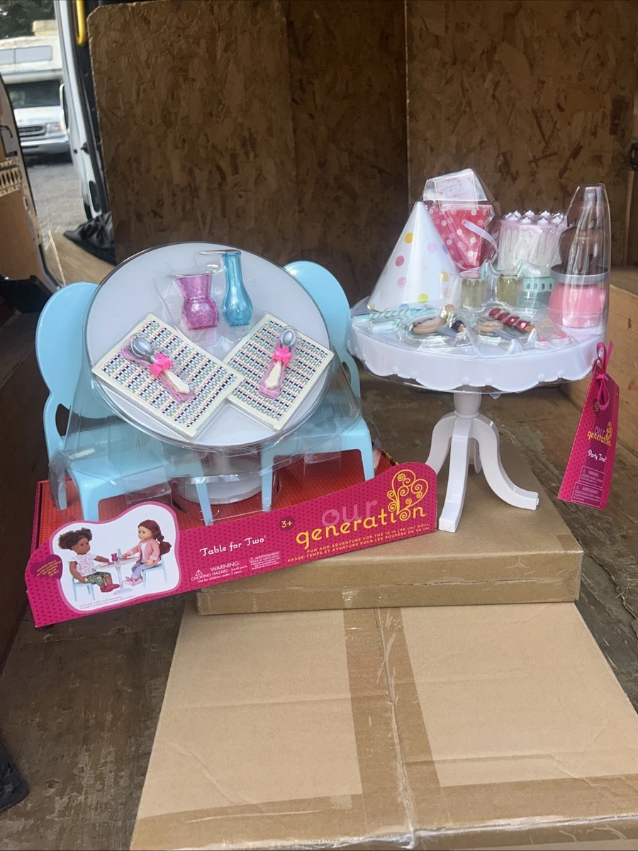 Our Generation Accessories Bundle Table for Two & Birthday Party Time