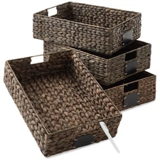 Set of 4 Water Hyacinth Pantry Baskets, 12-1/2" x 17" x 5", with Chalkboard L...