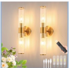 Brass Wall Sconce Set of Two Battery Operated Wall Sconce Gold Wall Lamp with...