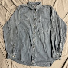 Vintage 90s Levi's Red Tab Longsleeve Metal Button Faded Blue Work Shirt Size L