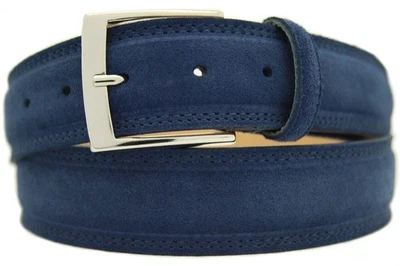 NISAR Italienischer Wildledergürtel Herren Damen Gürtel Suede Belt Blau 4cm Breit