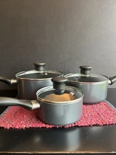 T-Fal Sauce Pan Starter Set Of 3 with Glass Vented Lids | 2.5, 1.5 & .75 Qt Pots