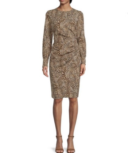 CHEETAH PRINT CREPE MIDI DRESS,SZ 