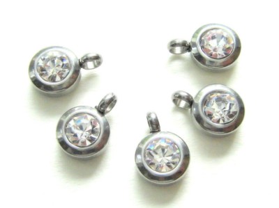 Edelstahl Anhänger Strass Rhinestone rund 6,5mm 5 Stück SERAJOSY Zieranhänger
