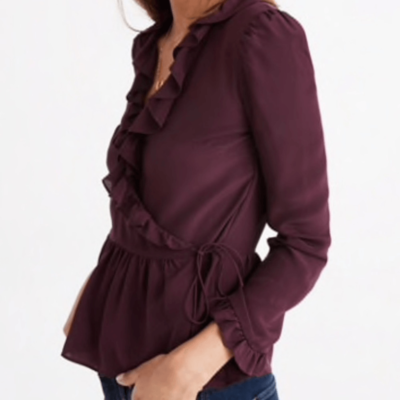 ruffle hem wrap blouse