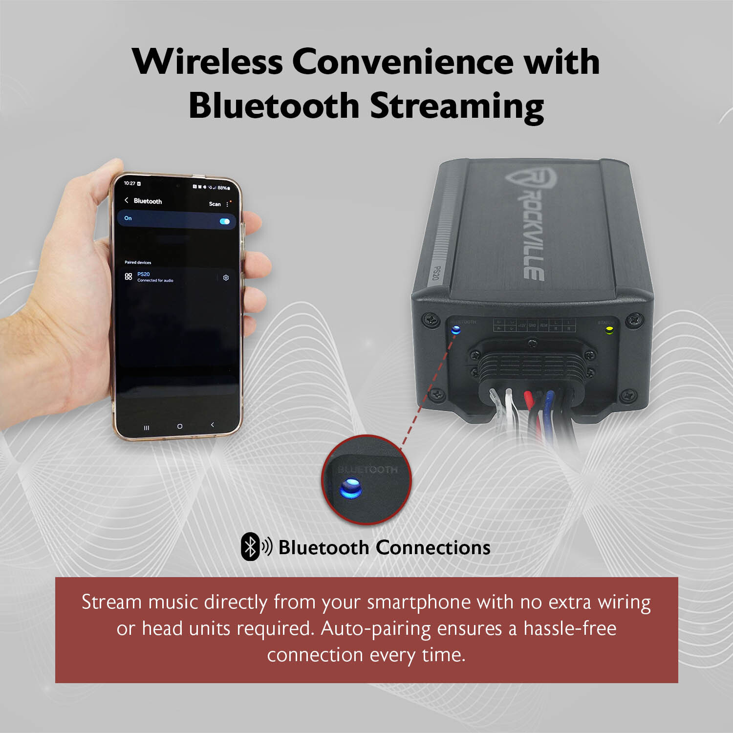 Rockville PS20 2-канальный микроусилитель Bluetooth для квадроцикловUTVмотоциклов Комплект усилителей