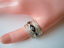 925 Sterling Silver Vintage Enamel Black Silver Ring 8.54 G/Size 59/60