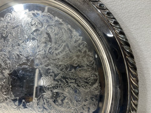 Vintage ONEIDA USA Silver Plated Ornate Design 12.25” Round Serving Tray Platter - Picture 4 of 10