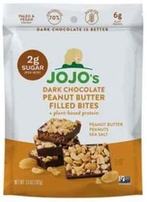 Jojo's 3.6 oz DARK CHOCOLATE PEANUT BUTTER Filled Bites Plant Based *BB 10/2025*
