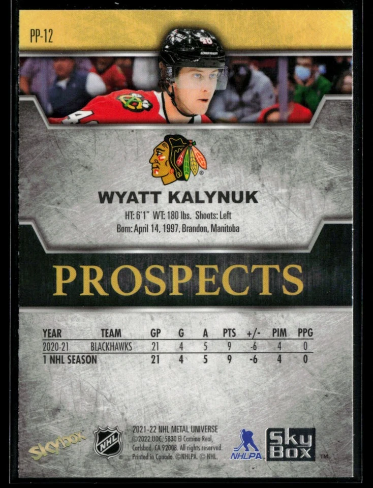 2021-22 Metal Universe Skybox Premium Prospects #PP-12 Wyatt Kalynuk RC - Image 2 of 2