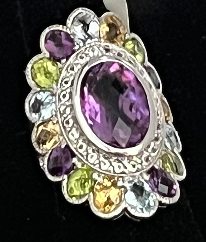 Anillo Sima K Piedras Preciosas Amatista Citrino Peridoto Topacio Plata Esterlina PAVO REAL Foto 2 de 4