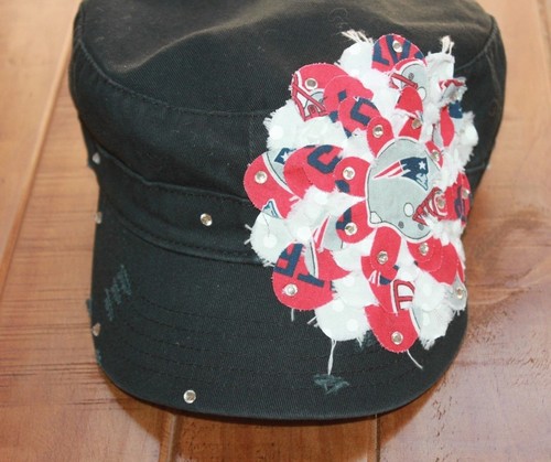 NWT Black New England Patriots Floral Rhinestone Distressed Cadet Hat Adjustable - Picture 3 of 8
