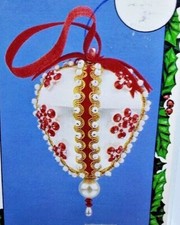Walco Holiday SATIN TEARDROP White Red Vtg Sequin Bead Christmas Ornament Kit