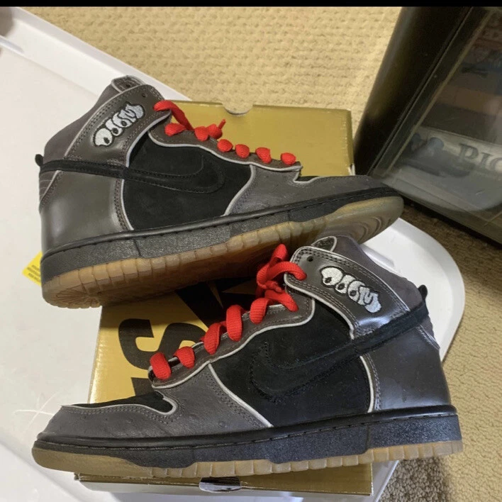NIKE DUNK SB HIGH SIZE 6.5 MF DOOM BLACK MIDNIGHT FOG RED 313171 004