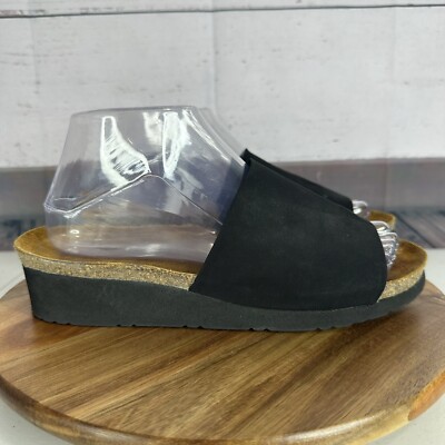 Naot Sandal Womens Black Alana Slide Stretch Cork Suede Comfort Casual 