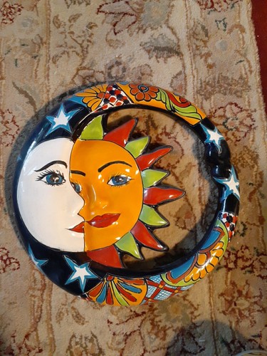 Mexikanische Talavera Sonne & Mondfinsternis Wandkunst 9 Zoll