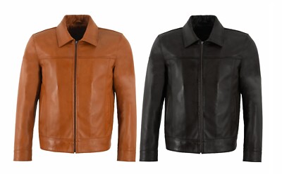 Herren Echt Leder Jacke Klassisch Kragen Retro Street Wear Freizeit Style Jacket